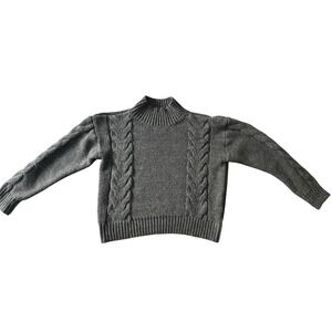 Girls Heather Grey Cable Knit Mock Neck Pullover Sweater Size M Chunky Knit